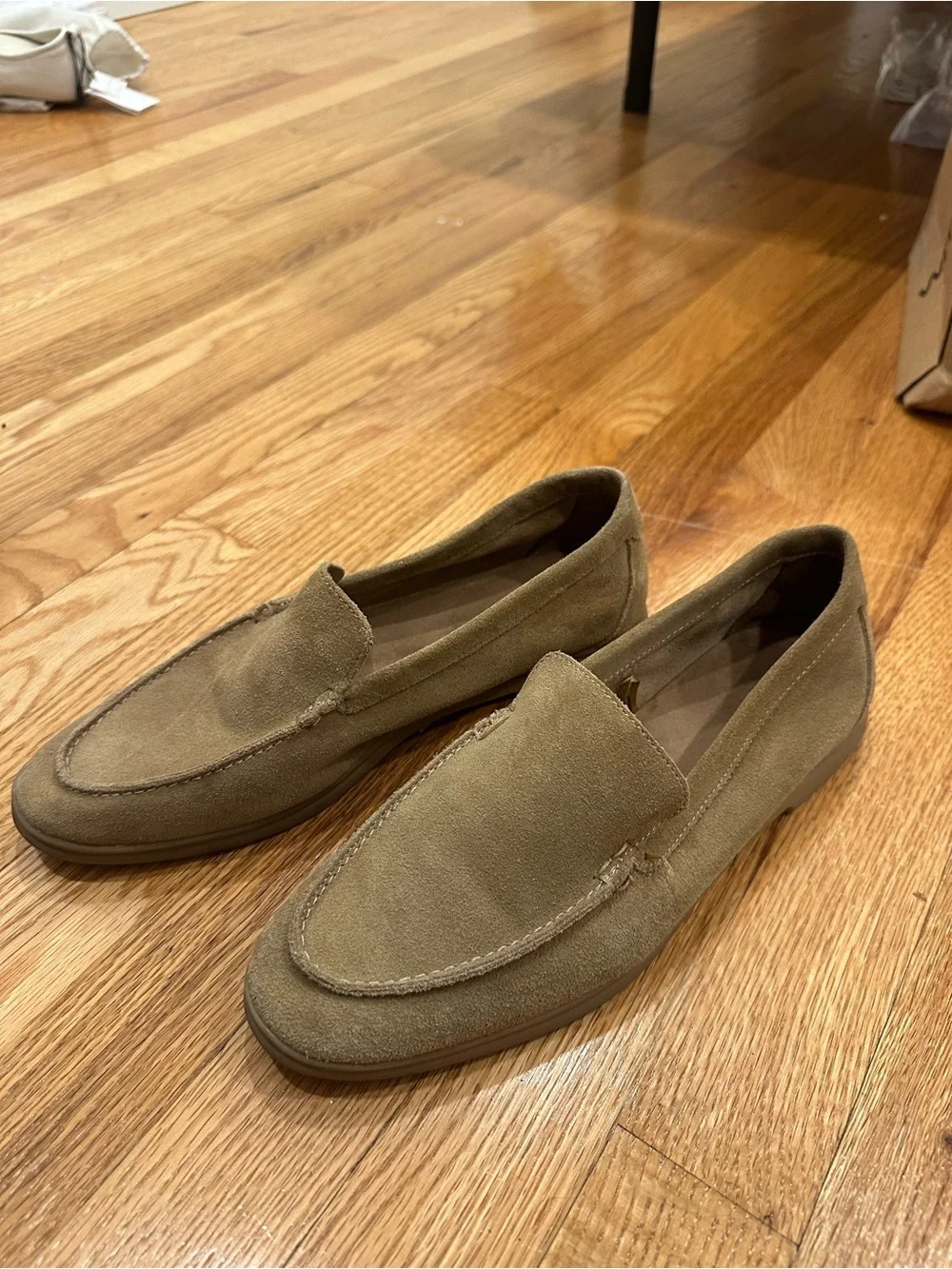 Zara women’s  Suede Loafers in Taupe - Comfortable Slip-On Dress Casual